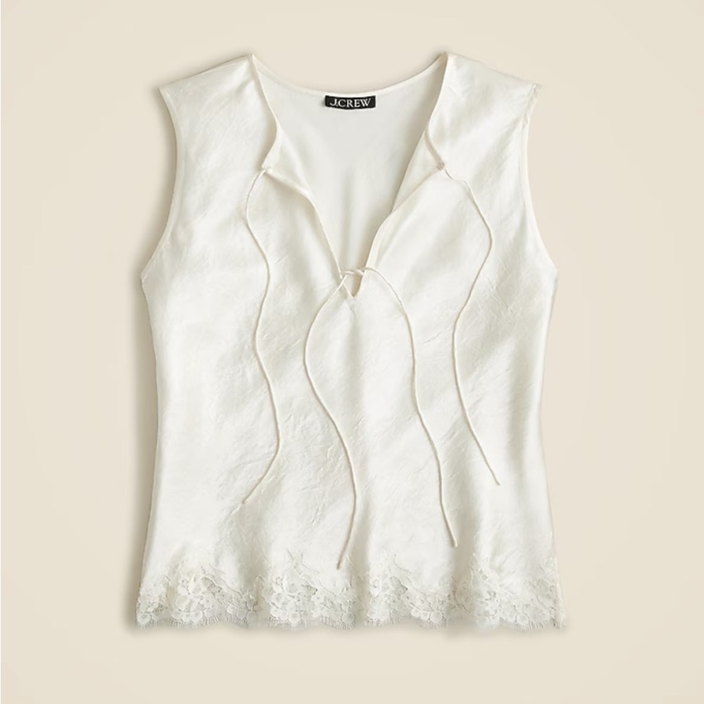 J. Crew textured satin top with lace hem size M
